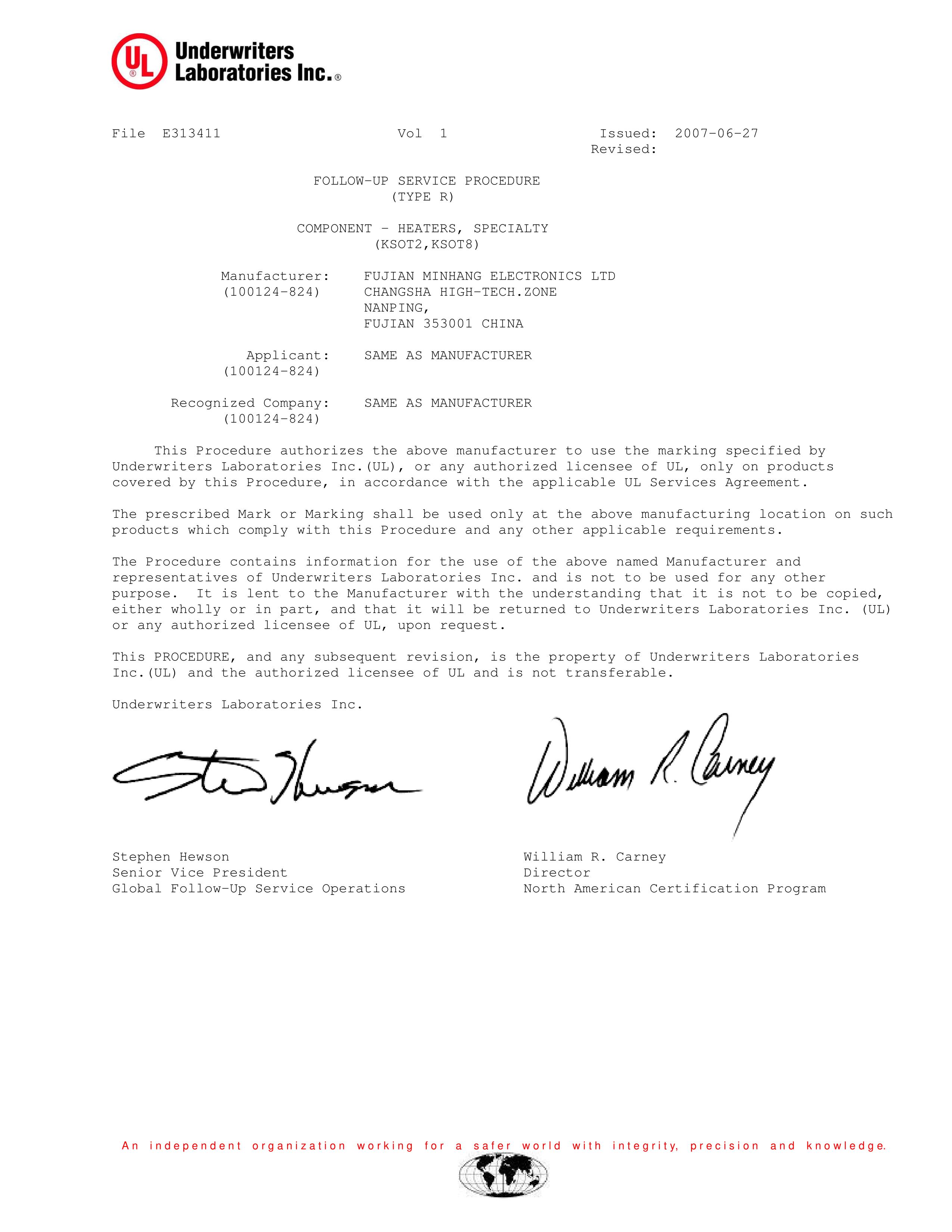 Ceramic heating piece E313411-Vol1-Authorization Page